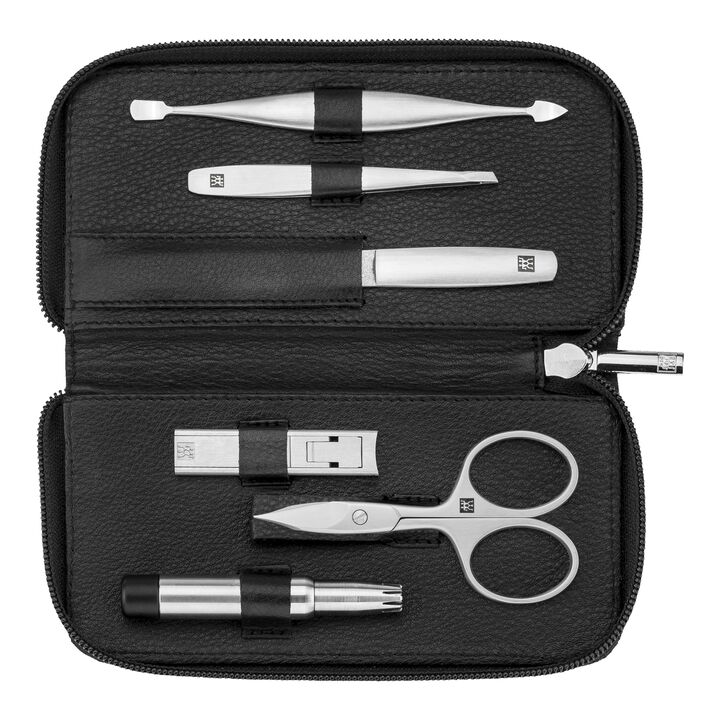 PREMIUM, 6-pcs Leather Zip fastener case black, large 1