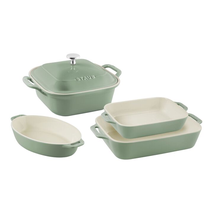 Stoneware, 5-pc, Mixed Baking Dish Set, eucalyptus, large 1