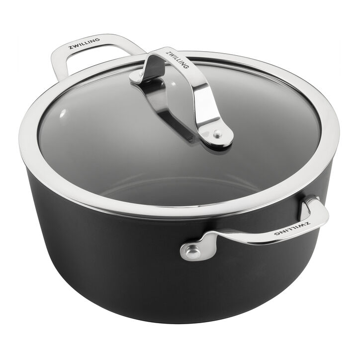 Elaro, 24 cm Aluminium Stock pot with glass lid black, large 2