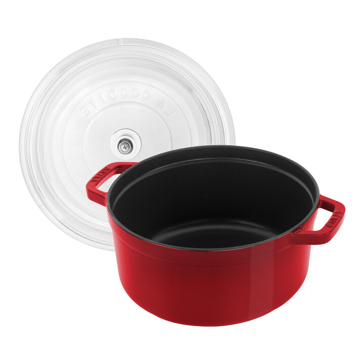 Cast Iron, 4 qt, Round, Glass Lid Dutch Oven, Cherry, large 3