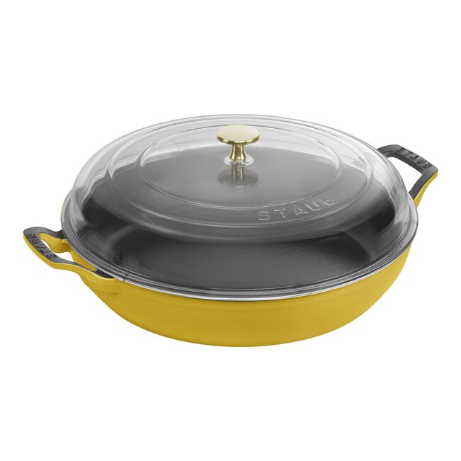 3.5 qt, Cast Iron Braiser With Glass Lid, Citron