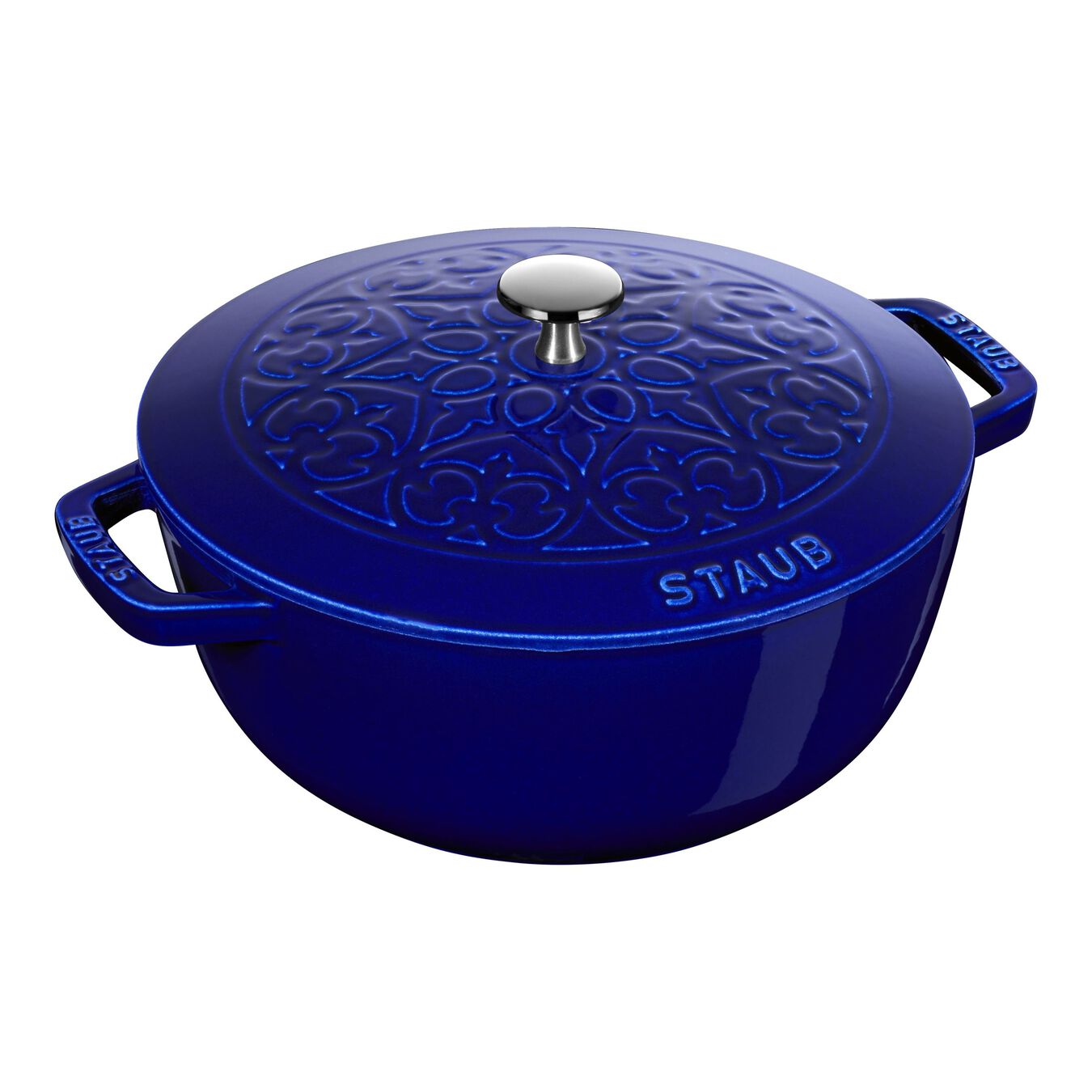 3.6 l cast iron round French Oven, lily decal, dark-blue - Visual Imperfections,,large 1