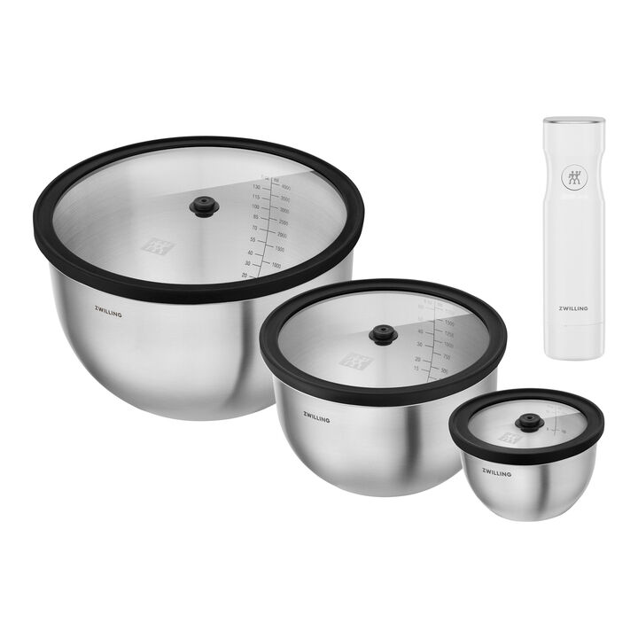 Fresh & Save, Set de bols sous vide en acier inoxydable avec pompe, 7-pcs. / S/M/L, gris / blanc, acier inoxydable, large 1