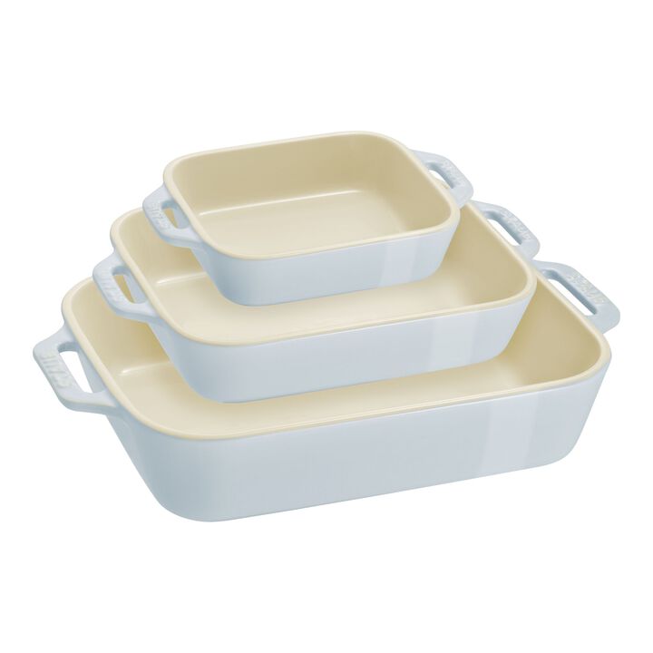 Ceramique, 3-pcs rectangular ceramic Ovenware set light blue, large 1