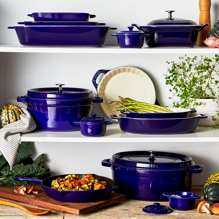 Ceramique, Rectangular Baking Dish Set Dark Blue 3 Piece, large 3