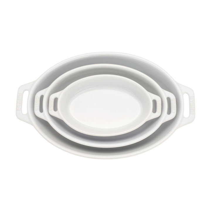 Stoneware, 3-pc, Oval, Bakeware Set, White, large 2