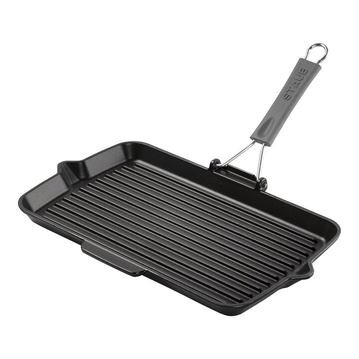 Grill Pans, Bistecchiera con becchi rettangolare - 34 x 21 cm, nero, large 1