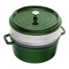 26 cm round Cast iron Cocotte with steamer basil-green,,large