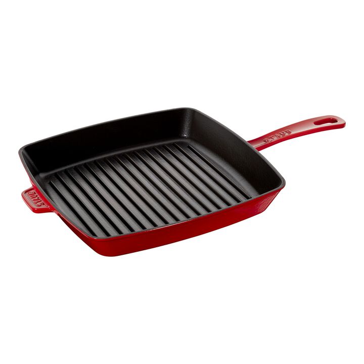 Cast Iron, 12-inch, Cast Iron, Square, Grill Pan, Cherry, large 1
