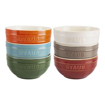 6 Piece ceramic rainbow multi-colour large bowl set, mixed Colours,,large 1