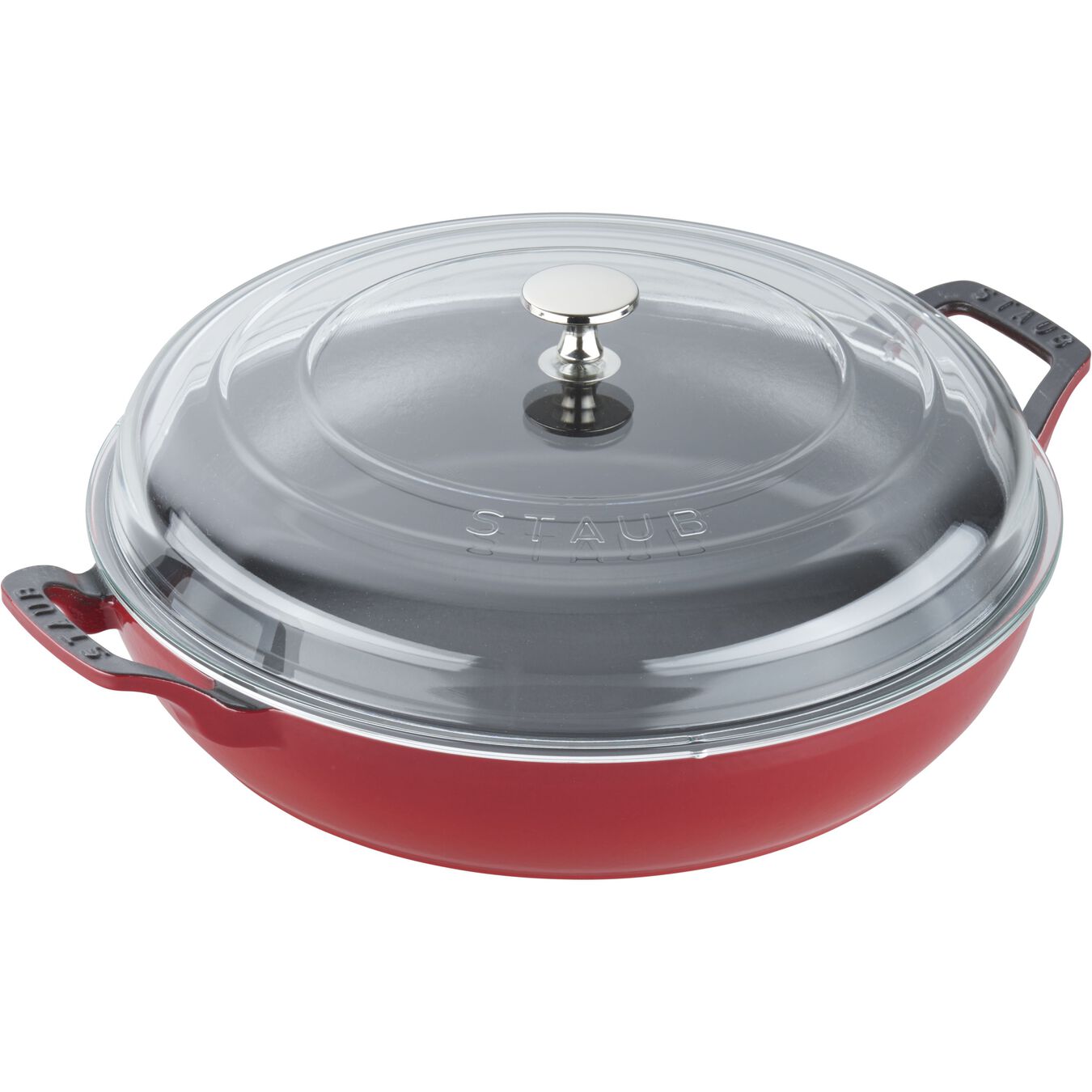 3.5 l cast iron round Saute pan with glass lid, cherry - Visual Imperfections,,large 3