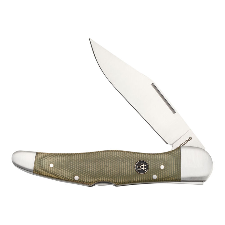 Outdoor, 4-inch, Folding Hunter Pocket Knife With Leather Sheath, Green Micarta, large 1