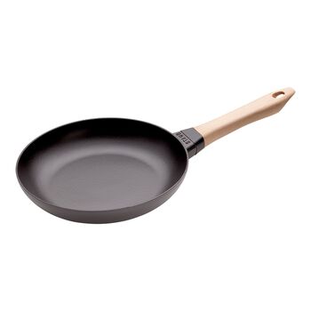 24 cm / 9.5 inch cast iron Frying pan with wooden handle, black,,large 1