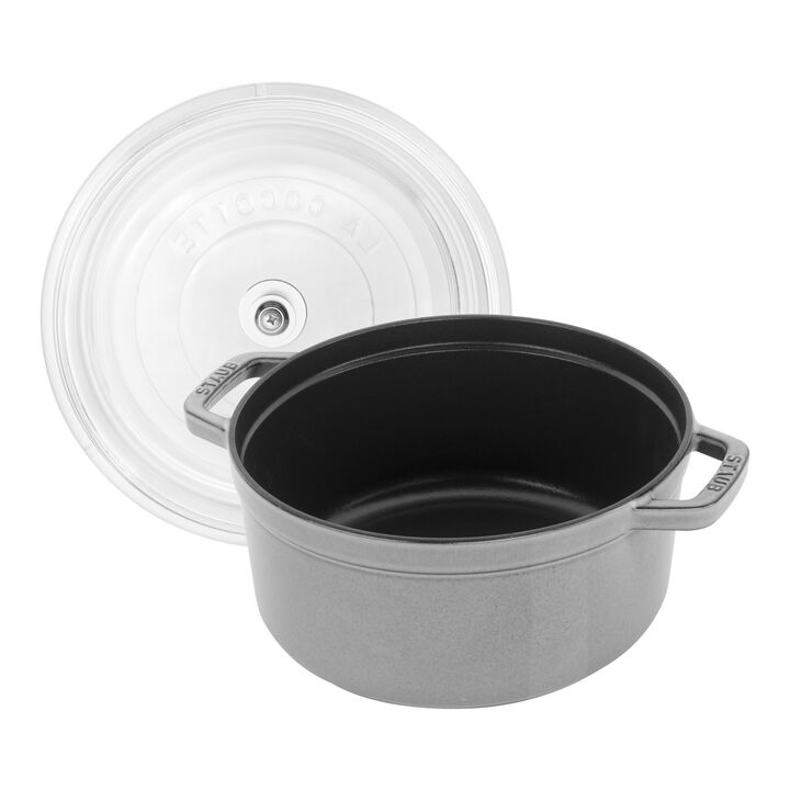 Cast Iron, 4 qt, Round, Glass Lid Dutch Oven, Graphite Grey, large 3