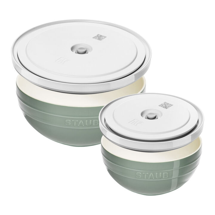 Fresh & Save BOWLS, Schüssel-Set mit Vakuumdeckeln, 18 cm/ 24 cm/ 4-tlg., Eukalyptus/ Weiß, Keramik, large 1