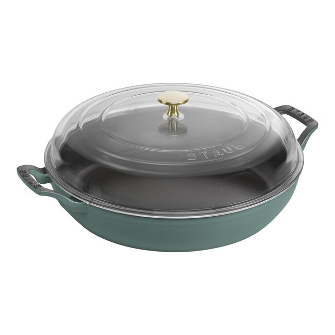 3.5 qt, Cast Iron Braiser With Glass Lid, Eucalyptus