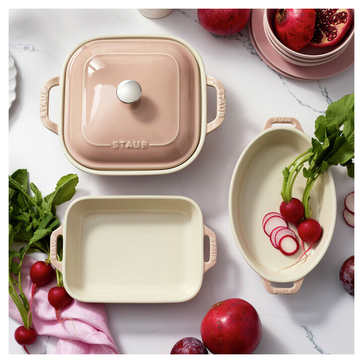 Stoneware, 4-pc, Macaron Mixed Baking Dish Set, light pink, large 2