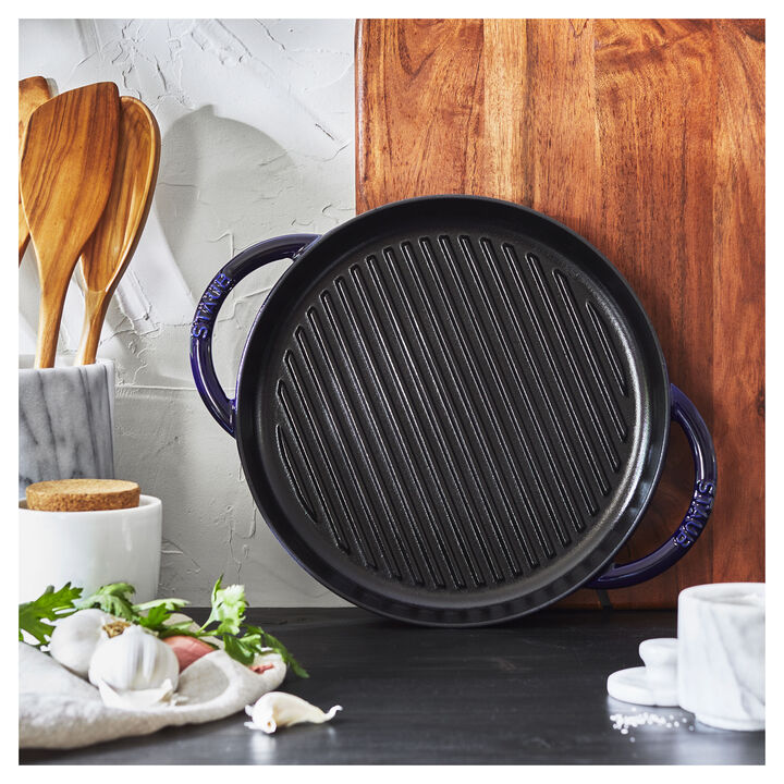 Cast Iron, 10-inch, Round Double Handle Pure Grill, dark blue, large 3