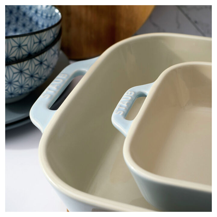 Stoneware, 3-pc, Rectangular Baking Dish Set, light blue, large 3