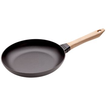 26 cm / 10 inch cast iron Frying pan with wooden handle, black,,large 1