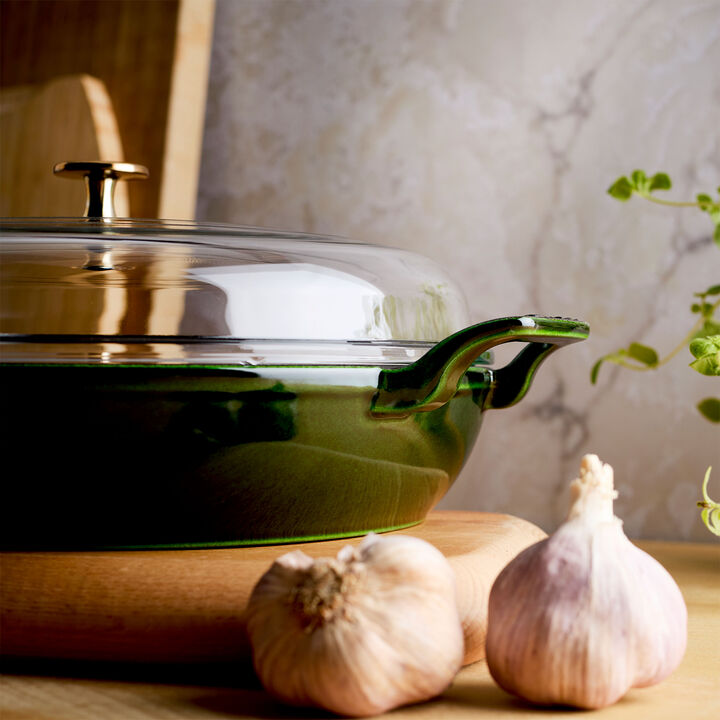 Cast Iron, 3.5 qt, Braiser With Glass Lid, Basil, large 3