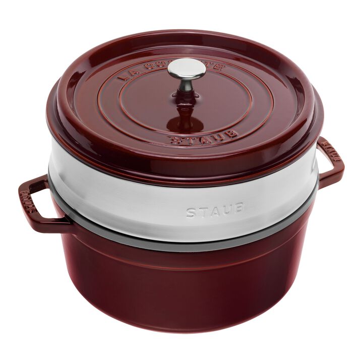 La Cocotte, Cocotte avec panier vapeur 26 cm, Rond(e), Grenadine, Fonte, large 1
