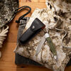 Outdoor, 4-inch, Folding Hunter Pocket Knife With Leather Sheath, Green Micarta, small 3