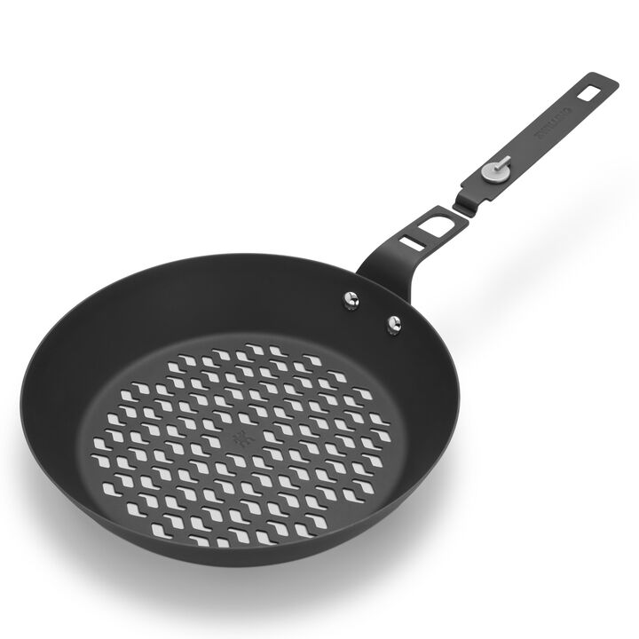 BBQ+, Perforated Carbon Steel Fry Pan with Removeable Handle, large 3