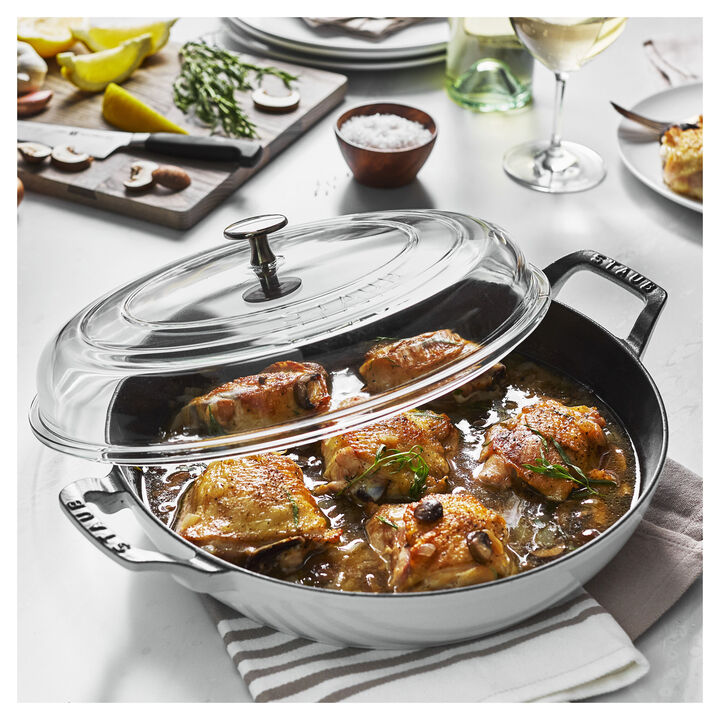 Cast Iron, 3.5 qt, Braiser With Glass Lid, Pure White, large 3