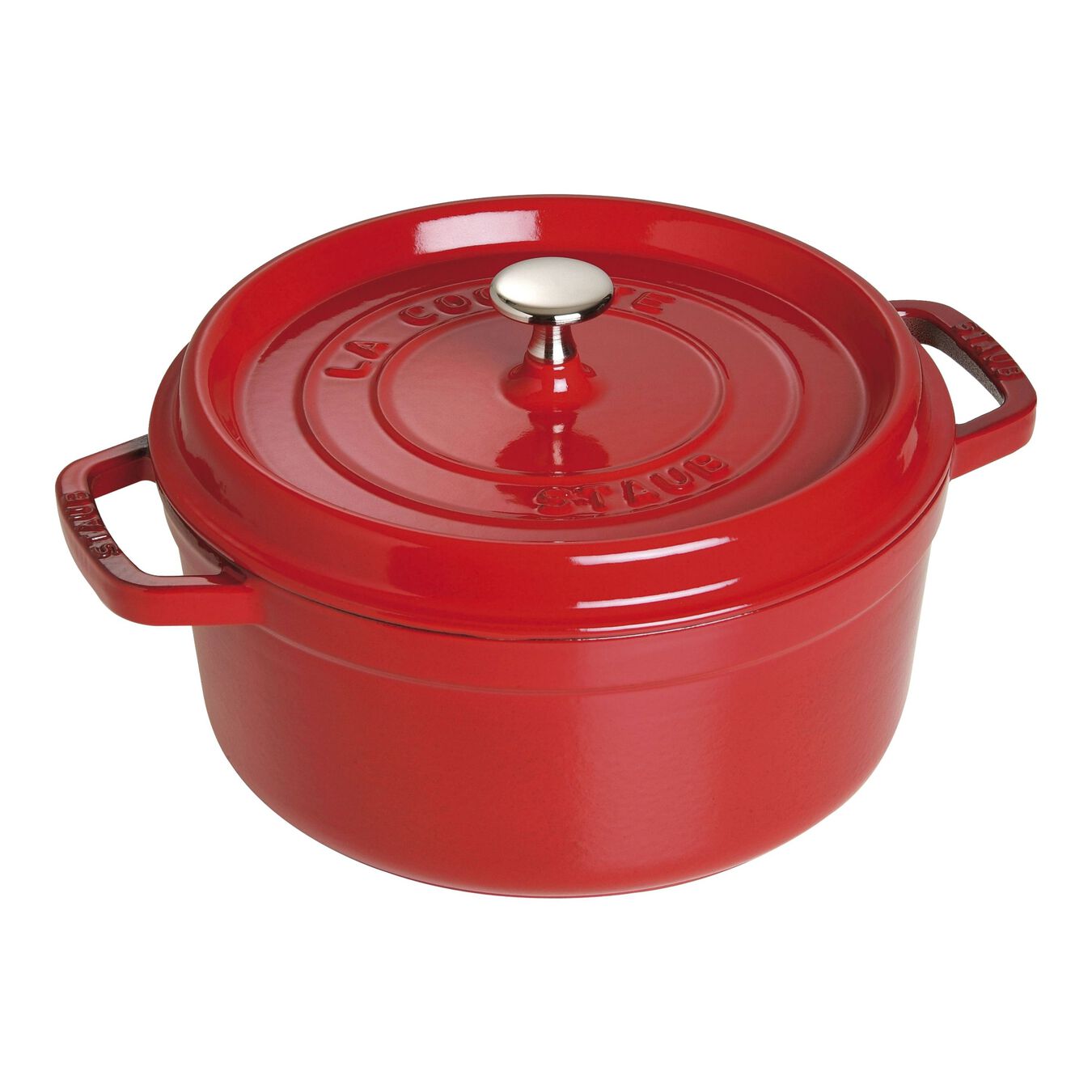 3.8 l cast iron round Cocotte, cherry - Visual Imperfections,,large 1