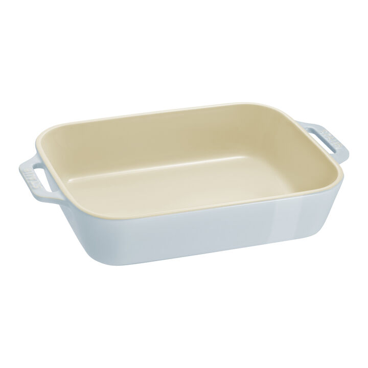 Ceramique, 3-pcs rectangular ceramic Ovenware set light blue, large 4