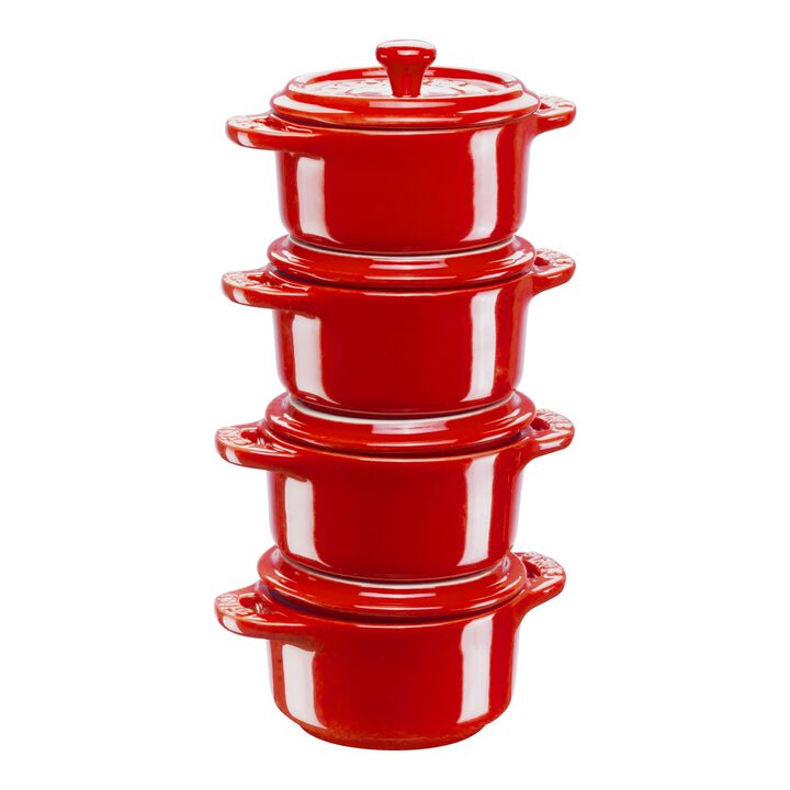 Ceramique, Cocotte Set 4-tlg, rund, Kirsch-Rot, Keramik, large 1