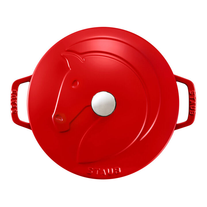 La Cocotte, 3.6 l cast iron round French oven horse, cherry - Visual Imperfections, large 1
