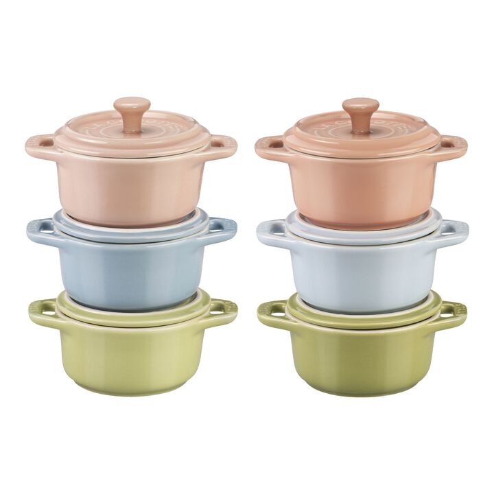 Ceramique, 6 Piece ceramic Cocotte set macaron, mixed Colours, large 1