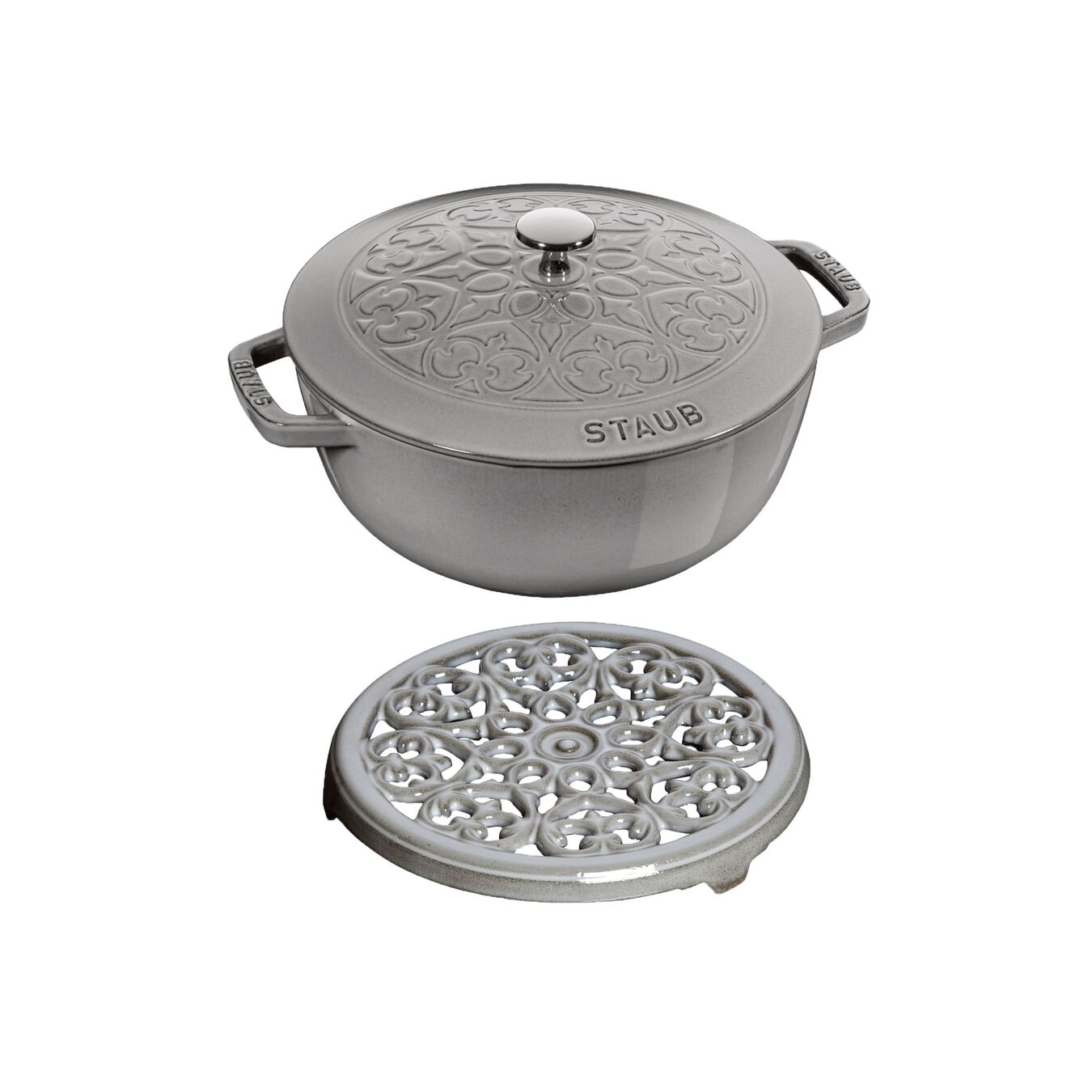 Essential French Oven with lily lid and trivet 2 Piece, cast iron,,large 1