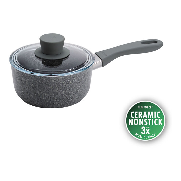 Parma Plus Ceramic, 1.4 l aluminum round Sauce pan with lid, grey, large 1