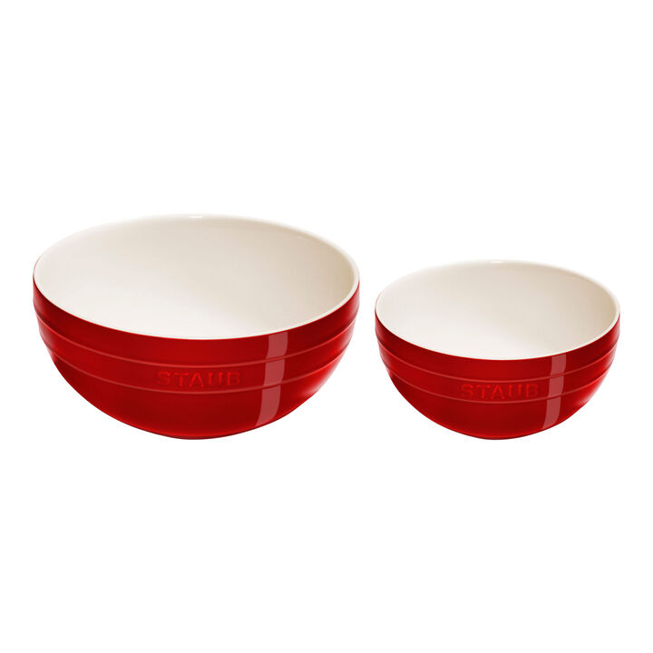 Stoneware, 2-pc, Large Mixing Bowl Set, cherry, large 1