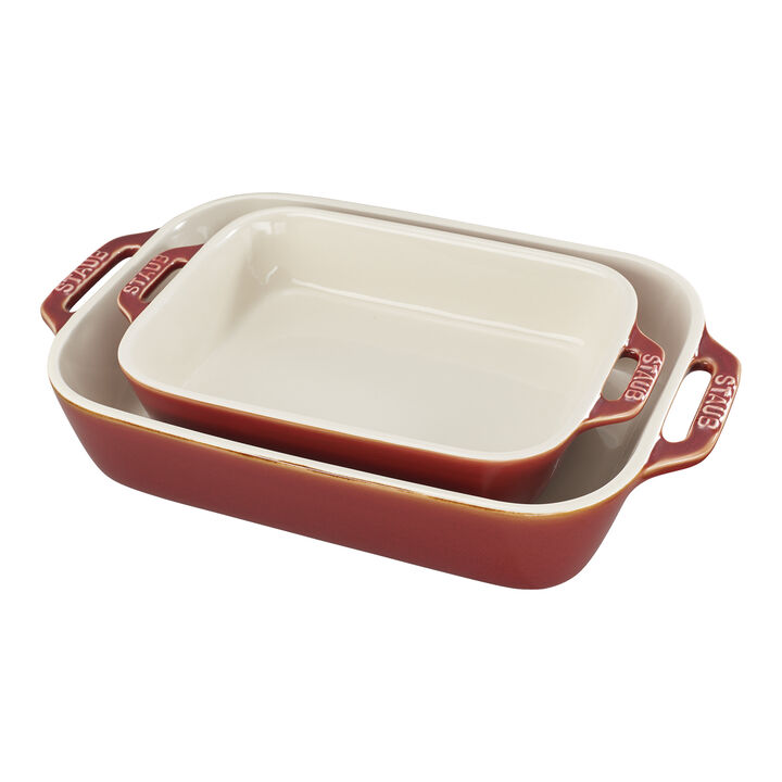 Stoneware, 2-pc, Rectangular Baking Dish Set, rustic red, large 2