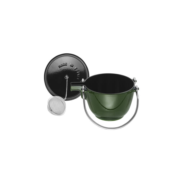 Cast Iron, 1.2 qt, Round, Tea Kettle, Basil, large 4
