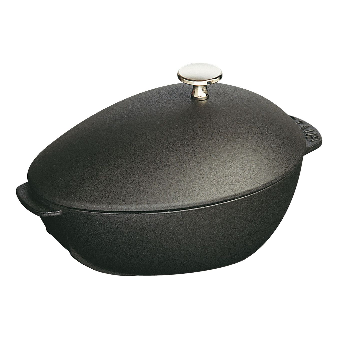 25 cm oval Cast iron Mussel pot black,,large 3