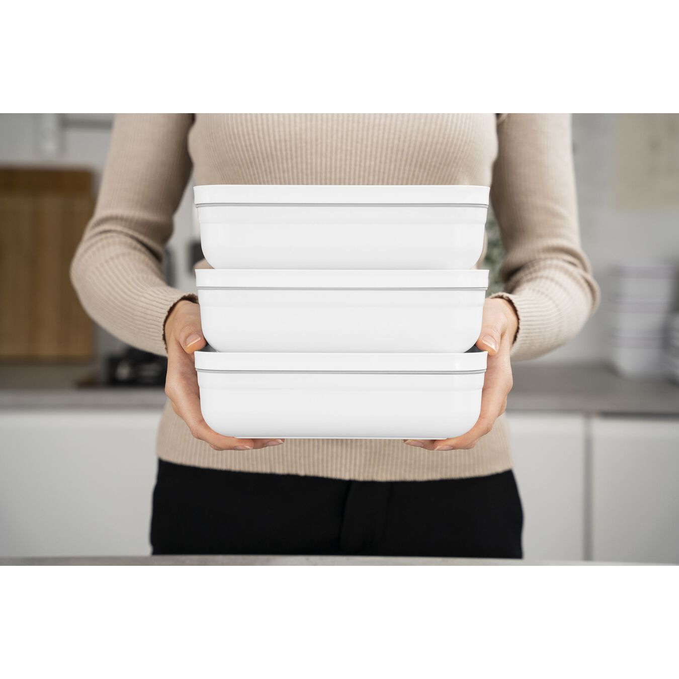 Lunch box sous-vide L plate, Plastique, Blanc-Gris,,large 8