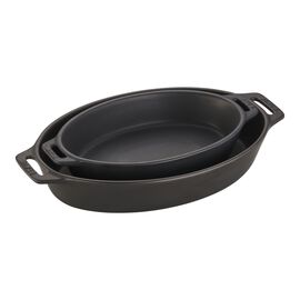 Staub Ceramic - Oval Baking Dishes/ Gratins, 2-pc, oval, Baking Dish Set, black matte