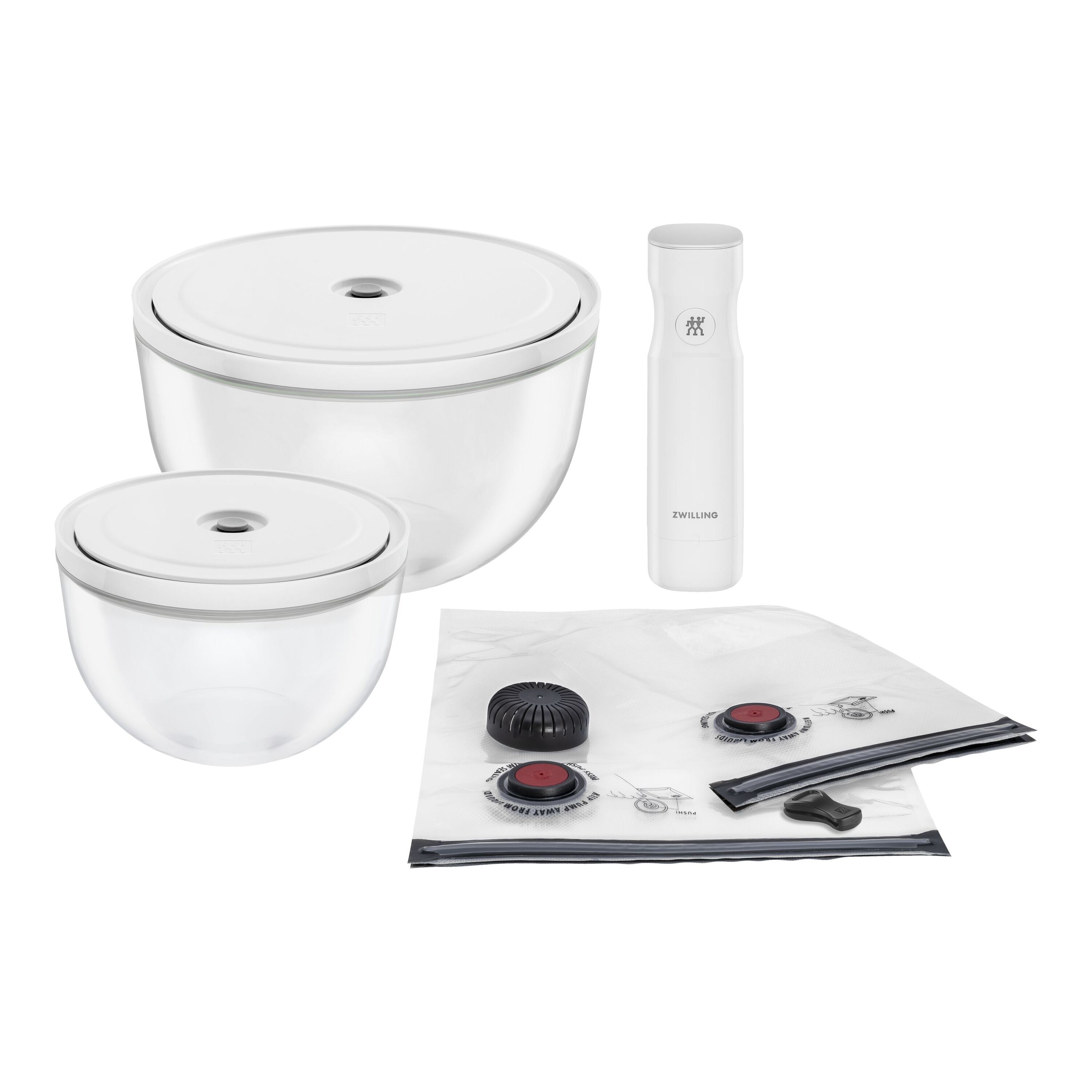 ZWILLING Fresh & Save BOWLS Set de inicio al vacío, Vidrio / M/L, 9-pzs, transparente-blanco