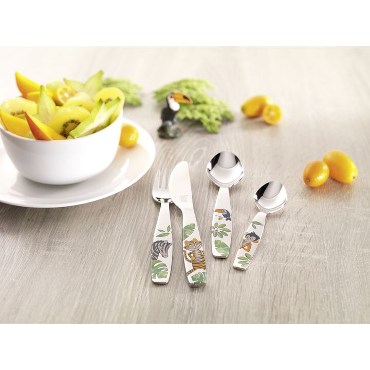 Jungle, 4-pcs polished Children's cutlery set, large 3