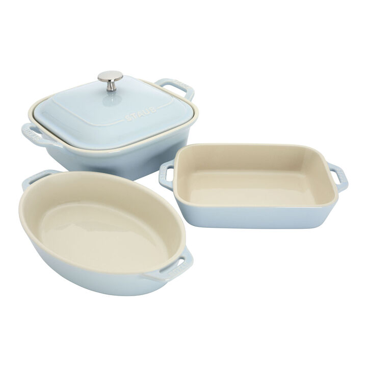 Stoneware, 4-pc, Macaron Mixed Baking Dish Set, light blue, large 1