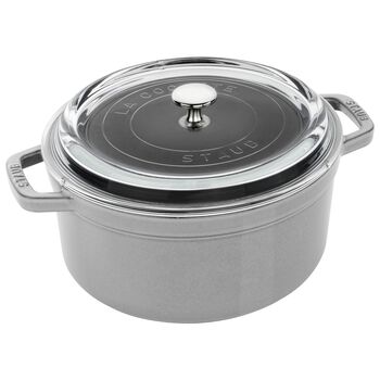 3.8 l cast iron round Cocotte with glass lid, graphite-grey,,large 1