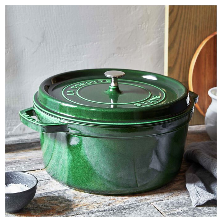Cast Iron, 4 qt, Round, Dutch Oven, Basil - Factory Second, large 2