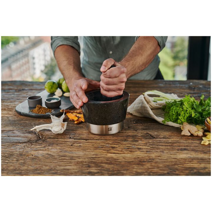 Spices, Mortel och mortelstöt 15 cm, Rund, Svart, Granit, large 3