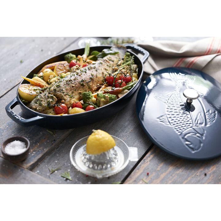 Cast Iron, 13-inch, Oval, Oven Dish Fish, La Mer - Factory Second, large 2