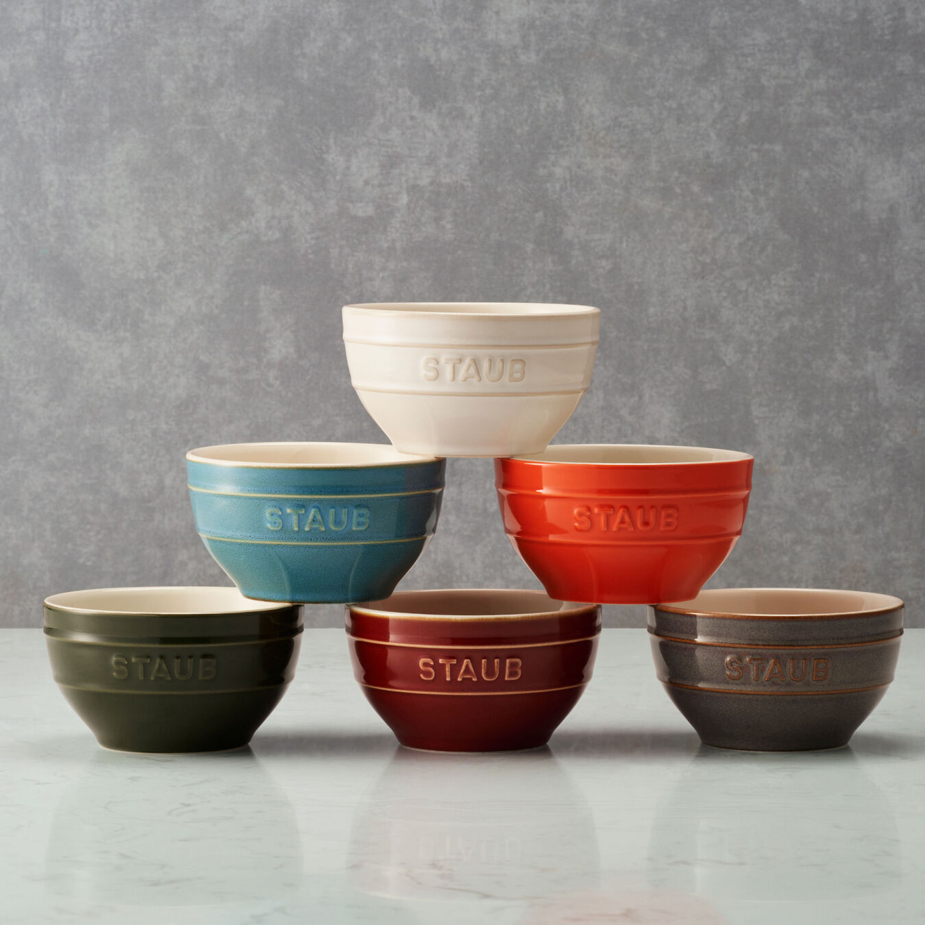 6 Piece ceramic Bowl set, mixed Colours,,large 3